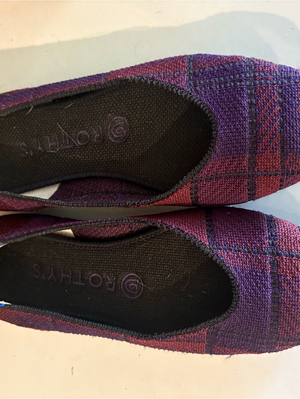 Rothy's purple plaid the flat slip on